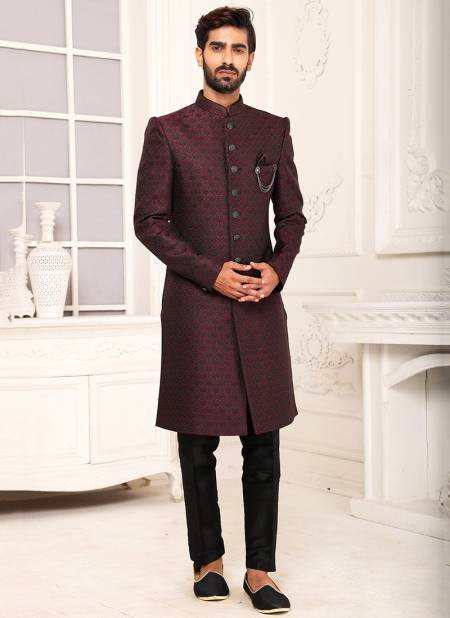 Wine Colour Party Wear Mens Indo Western Collection 1152